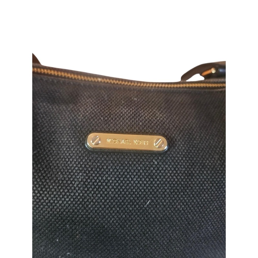 Michael Kors Black Canvas Leather Trim Studded Tote Shoulder Bag Gold Hardware - Picture 5 of 12